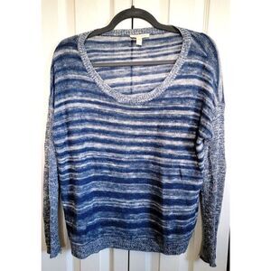 Eileen Fisher Women's Sweater‎ Size XXS Blue Linen Knit Long Sleeves Striped